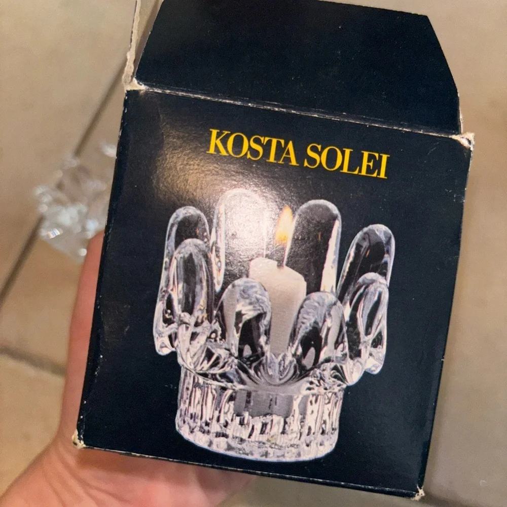 Kosta Solei Boda Sunflower Clear Textured Art Glass Candle Holders Goran Warff